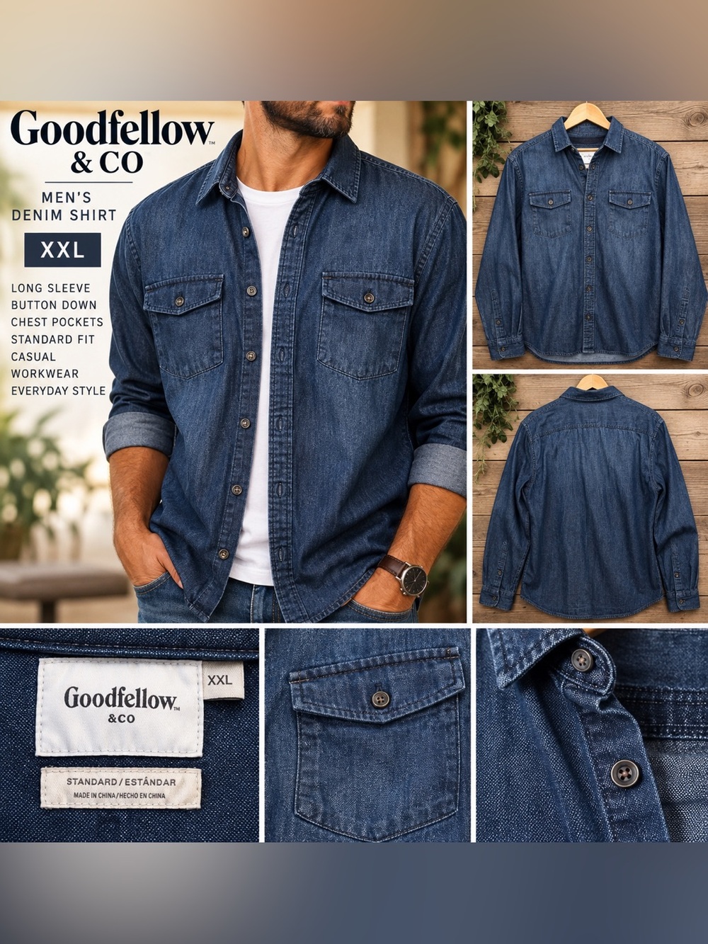 Goodfellow & Co Men’s XXL Dark Wash Denim Button Down Shirt